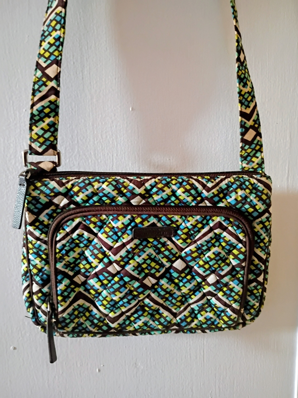 Vera Bradley Quilted Crossbody in Teal Multi Pattern 10x6x1 Inches